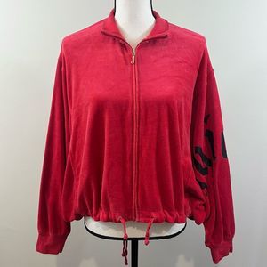 Juicy Couture Red Astor Batwing Velvet Velour Drawstring Zip Up Track Jacket